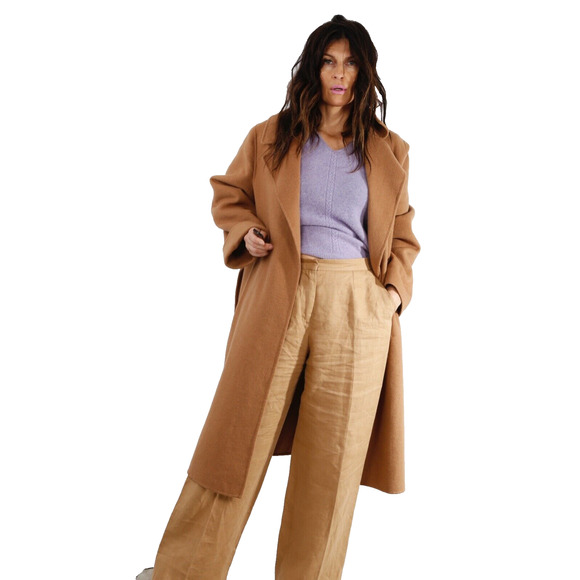 Unbranded Wool Beige Coat with MaxMara Linen Pants Set Suit Size 12 - Picture 1 of 16